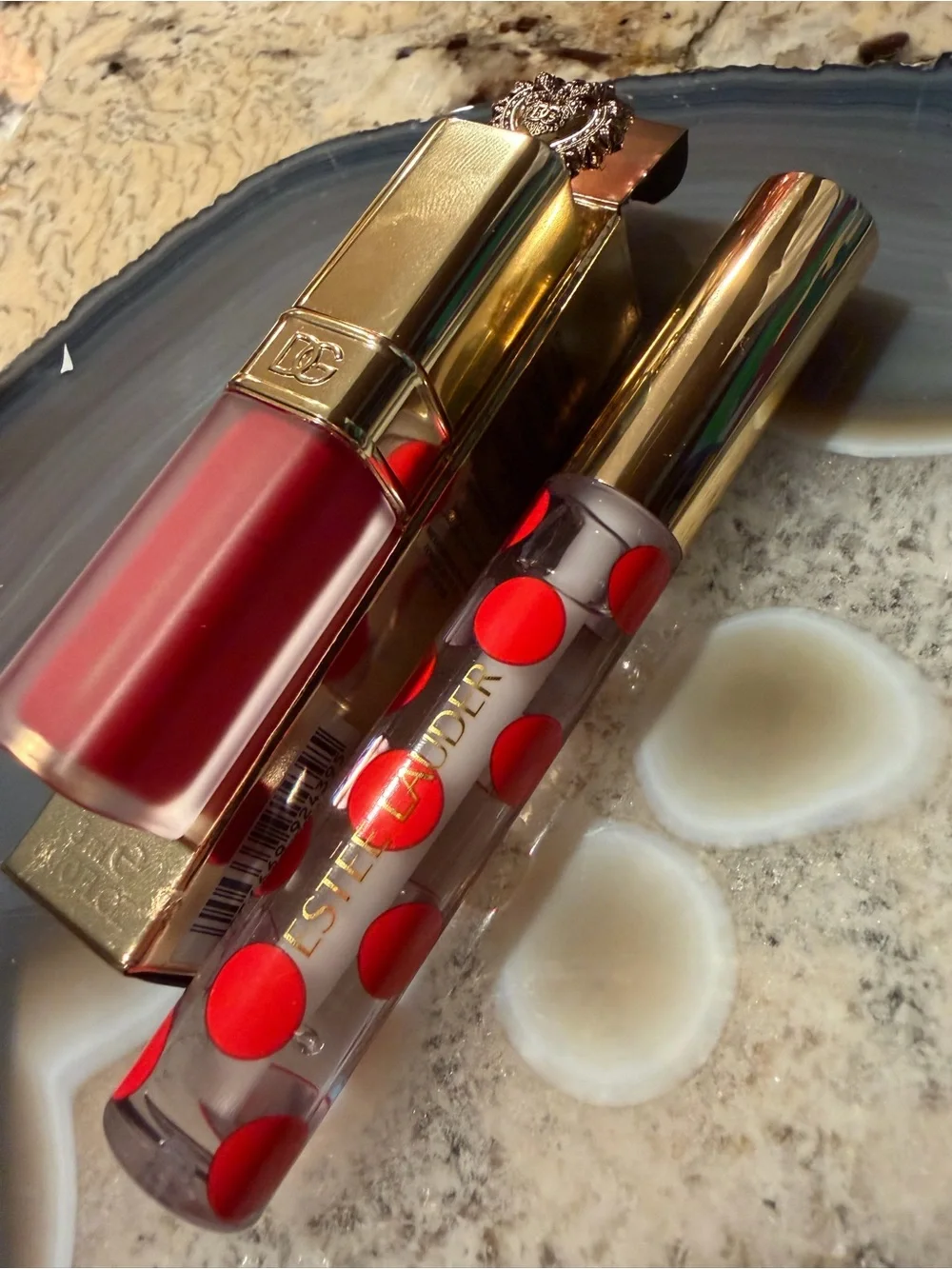 Dolce & Gabbana Red Lip Gloss & Estée Lauder Liquid Lipstick Duo Bundle Set
